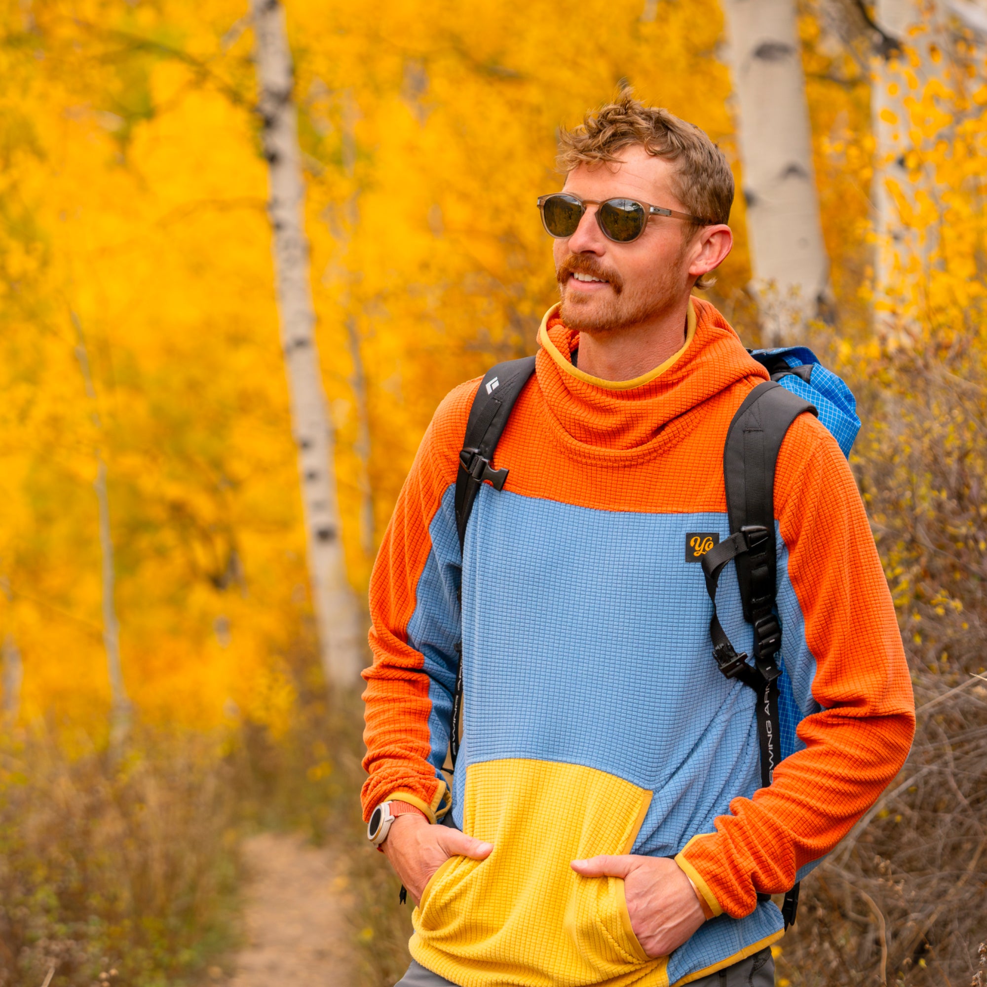 Unisex Verve Grid Fleece Hoodie in SunDown