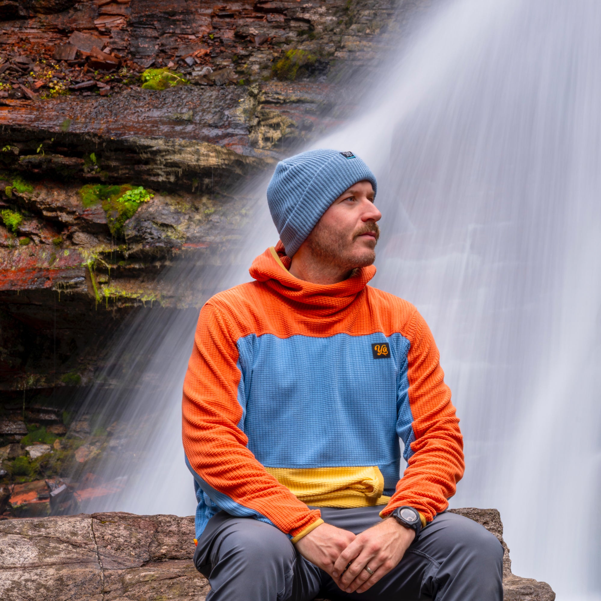 Unisex Verve Grid Fleece Hoodie in SunDown