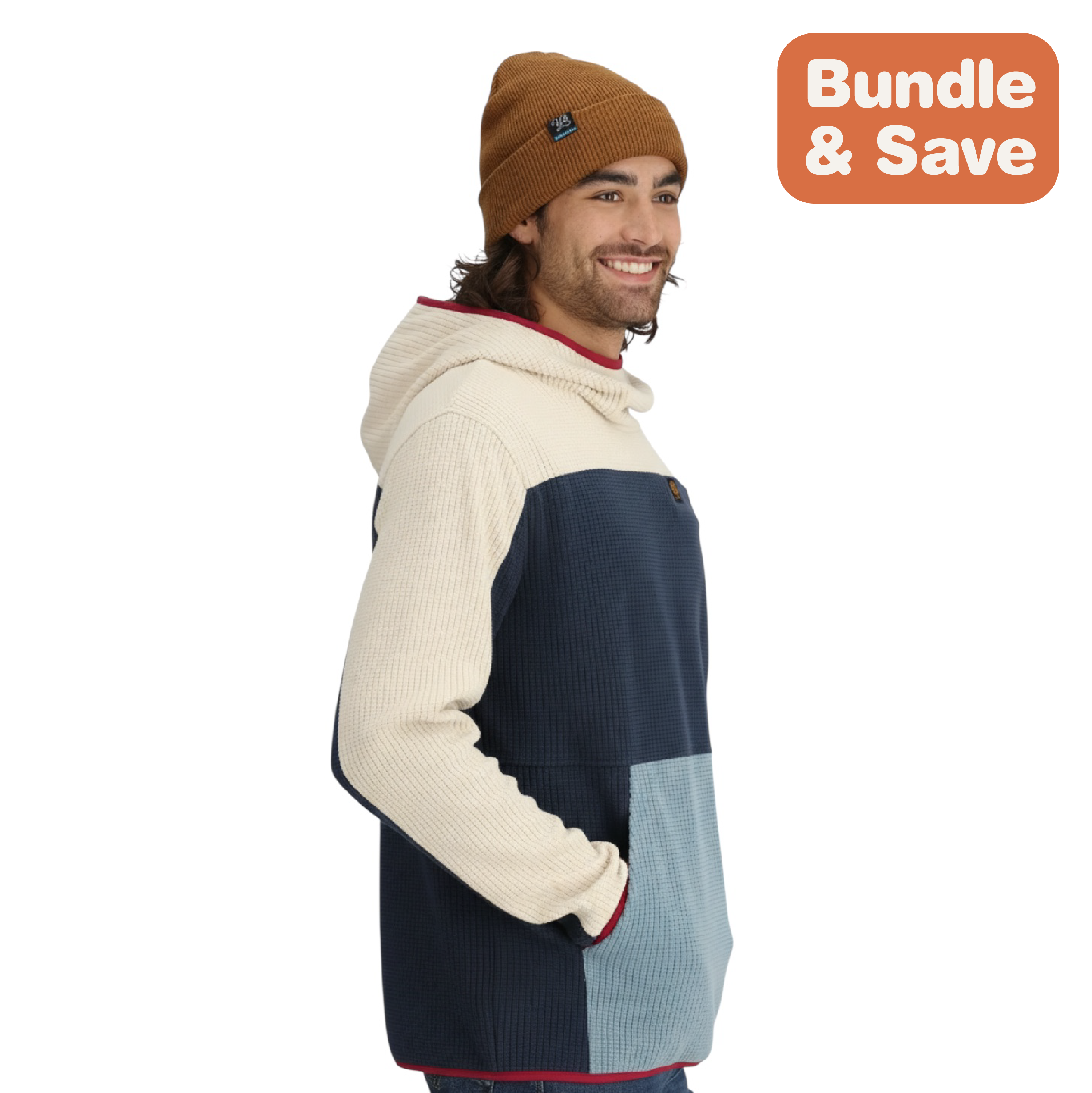 Grid Fleece Hoodie in Alpine and Hemingway Beanie Bundle
