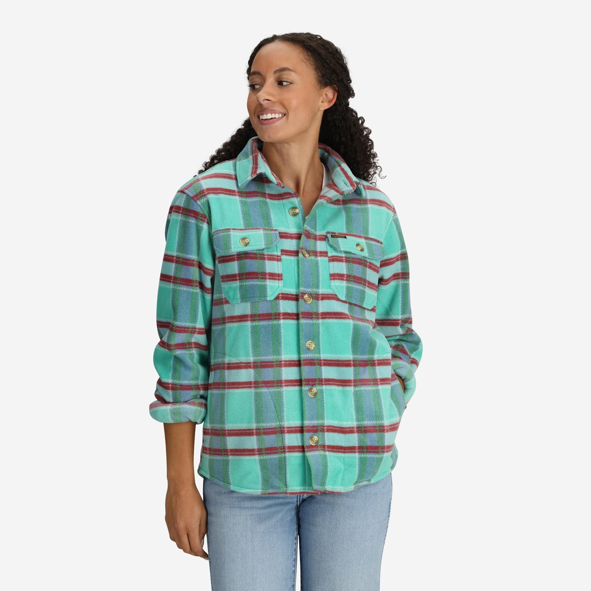 Women's Glenwood Plaid Fleece Button Up in Turquoise