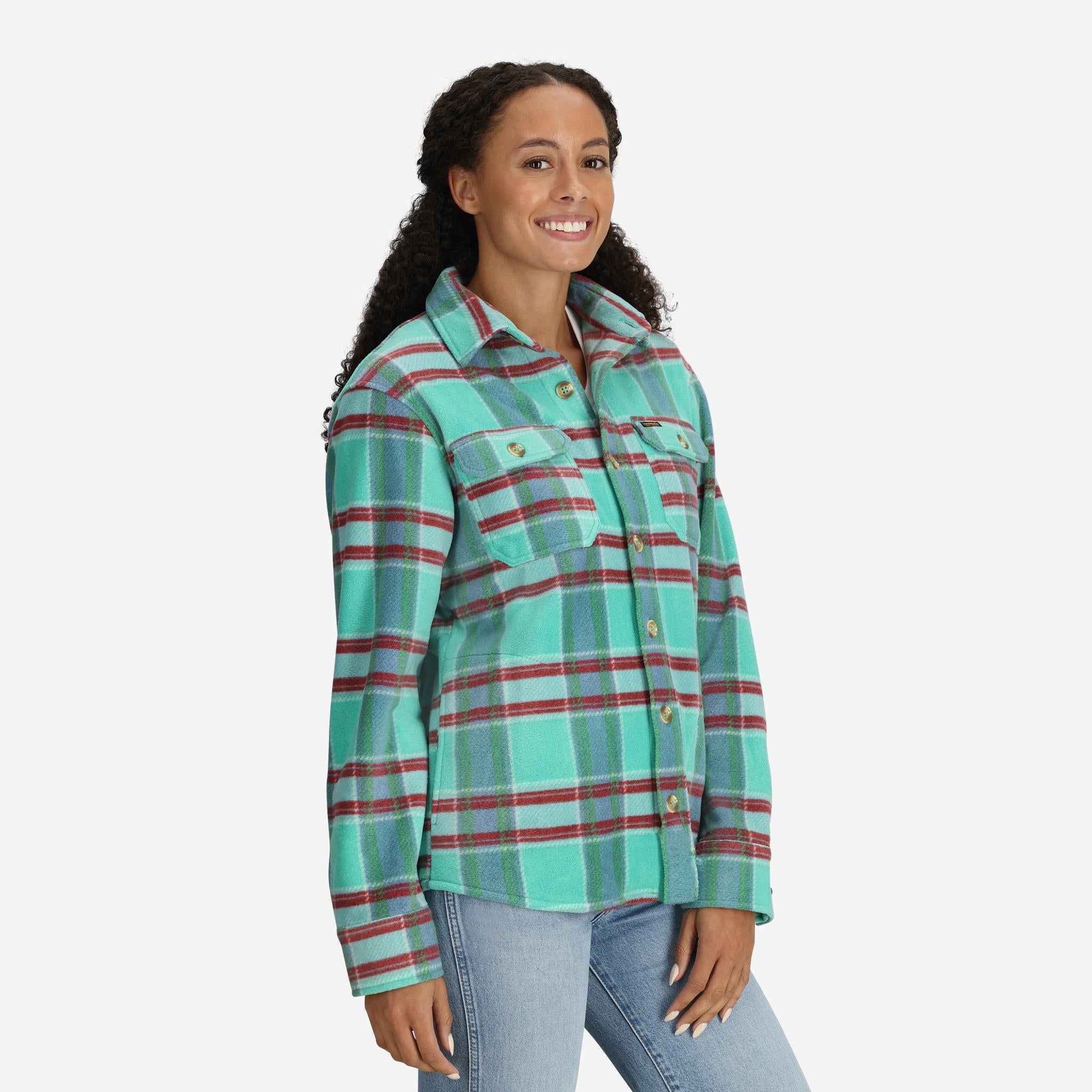 Women's Glenwood Plaid Fleece Button Up in Turquoise