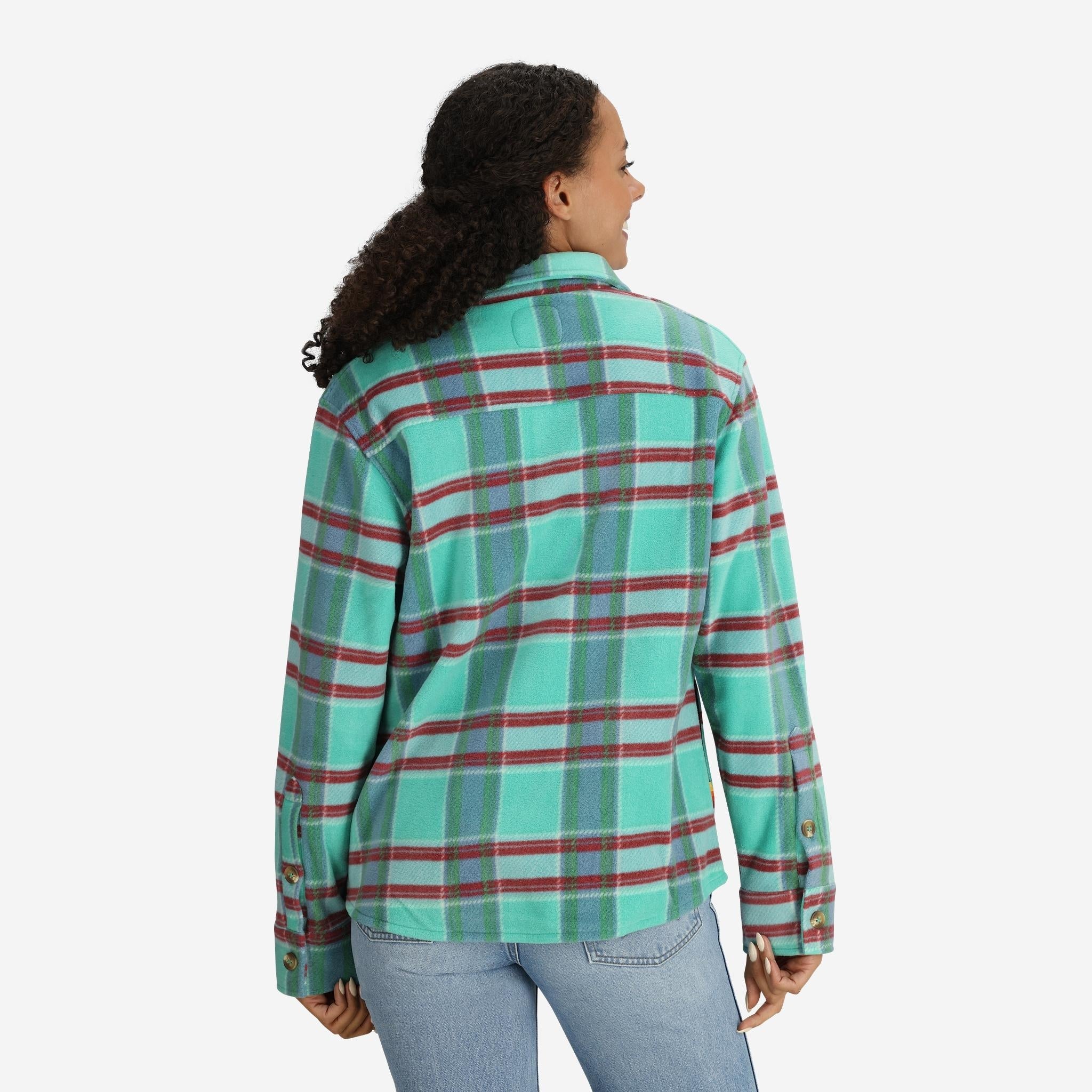Women's Glenwood Plaid Fleece Button Up in Turquoise