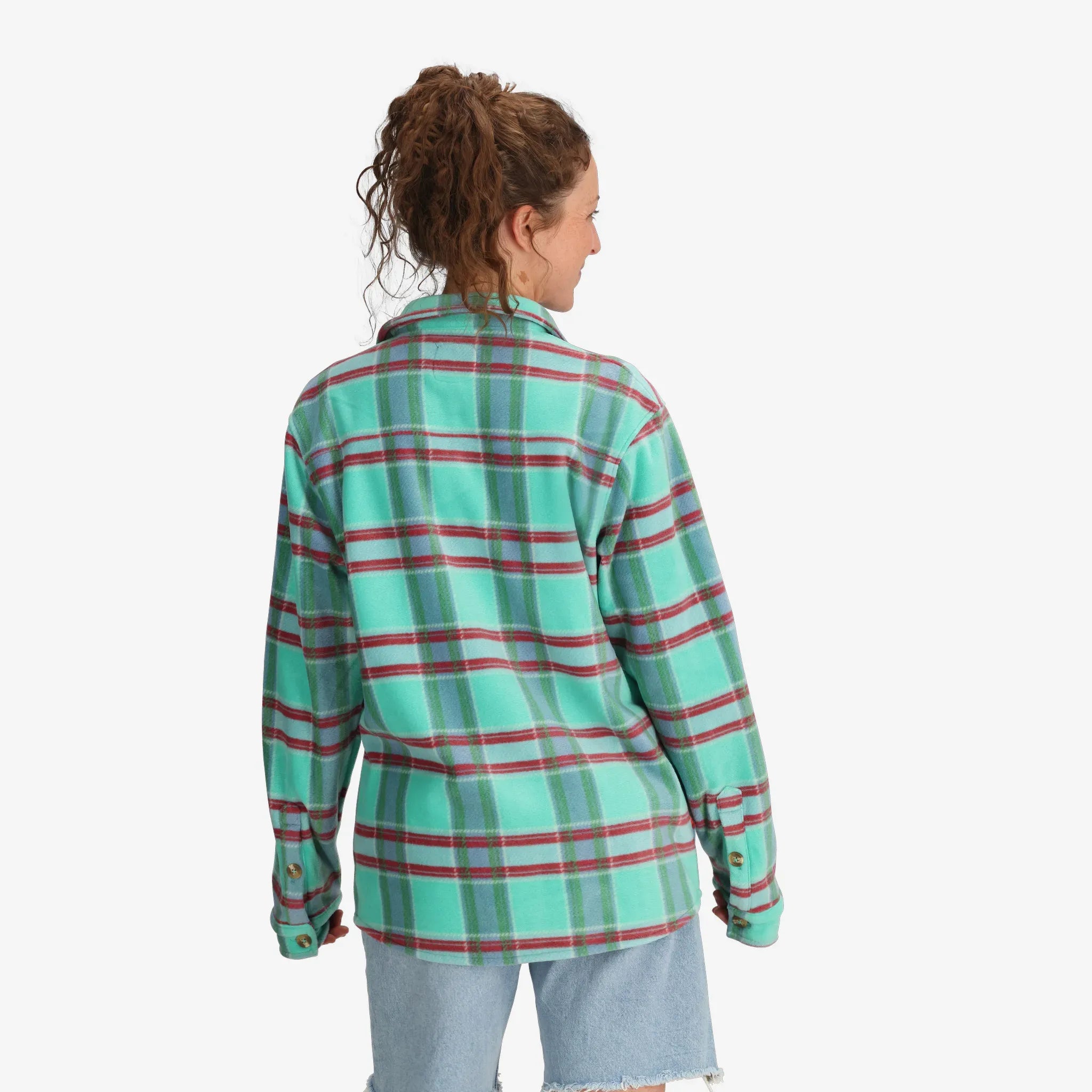Women's Glenwood Plaid Fleece Button Up in Turquoise