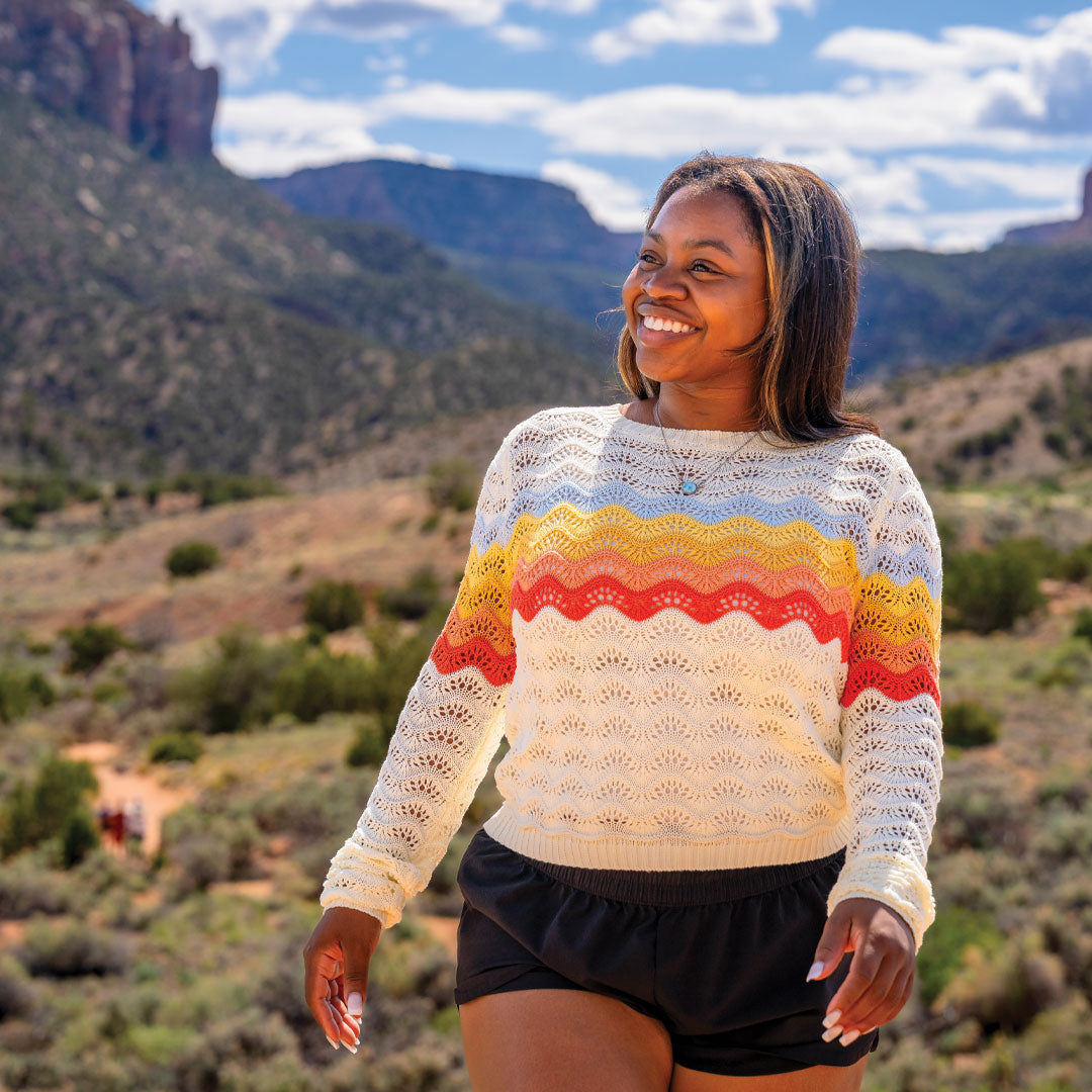 Women's SunLoop Open-Knit Sweater in Sunset