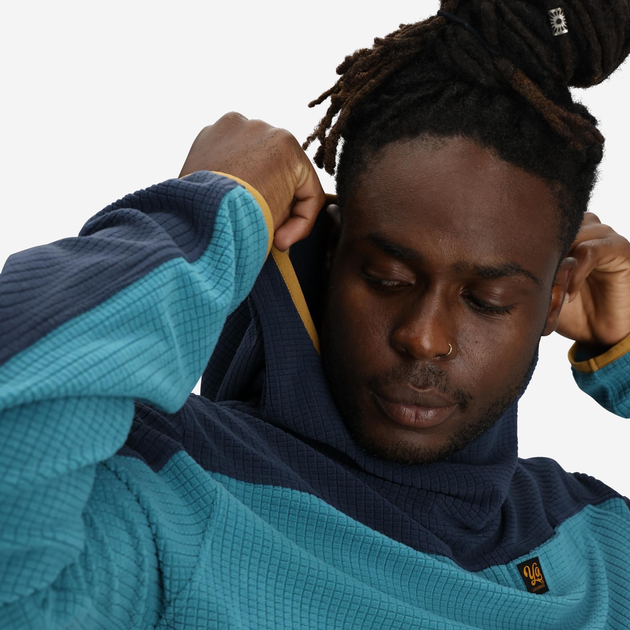 Unisex Verve Grid Fleece Hoodie in Lake - FINAL SALE