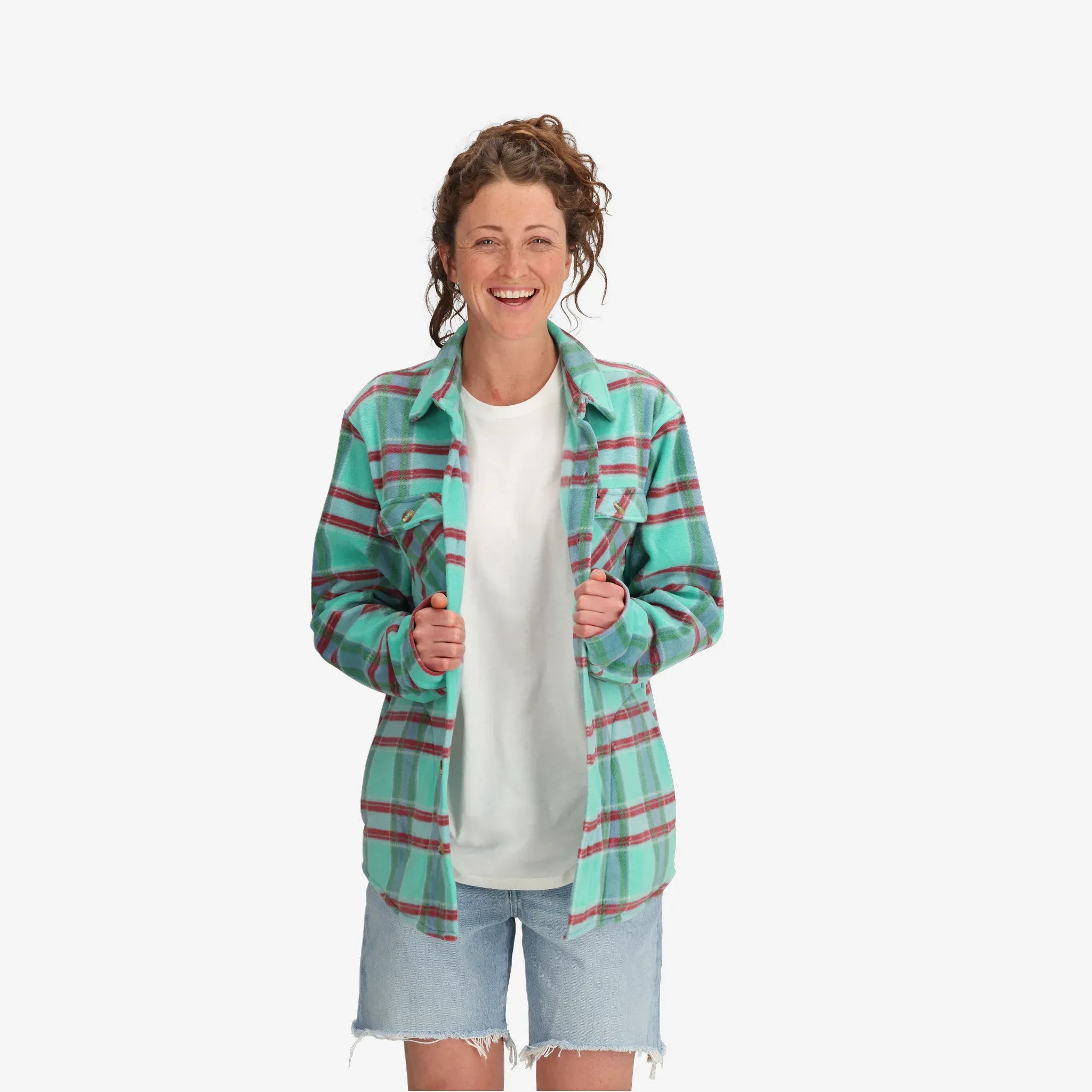 Women's Glenwood Plaid Fleece Button Up in Turquoise
