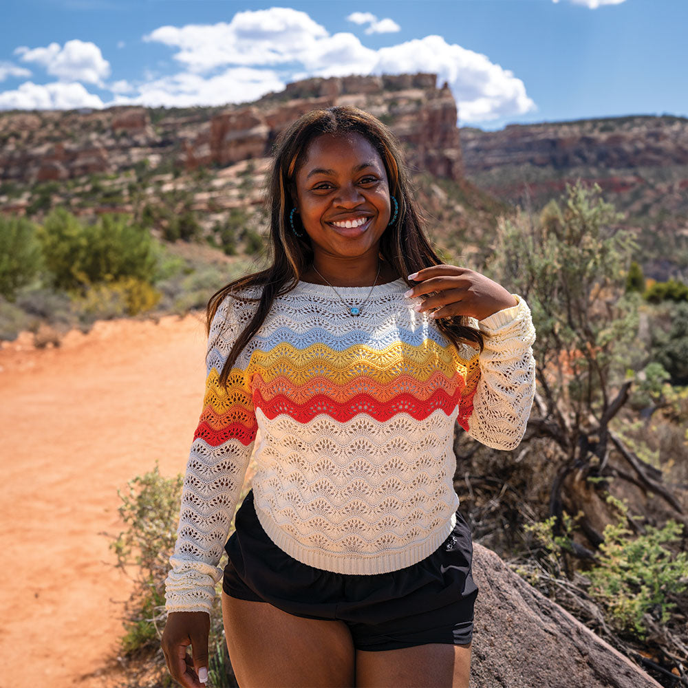 Women's SunLoop Open-Knit Sweater in Sunset