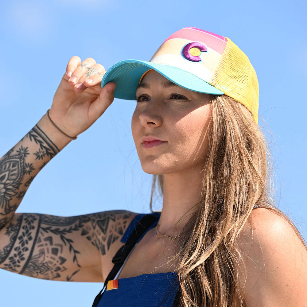 Yo Colorado Sunkissed Fader Trucker Hat NWT Pink Yellow Adult Cap Ballcap Yo Colorado Hat - Sunkissed Fader Trucker Regular Fit  main image 2